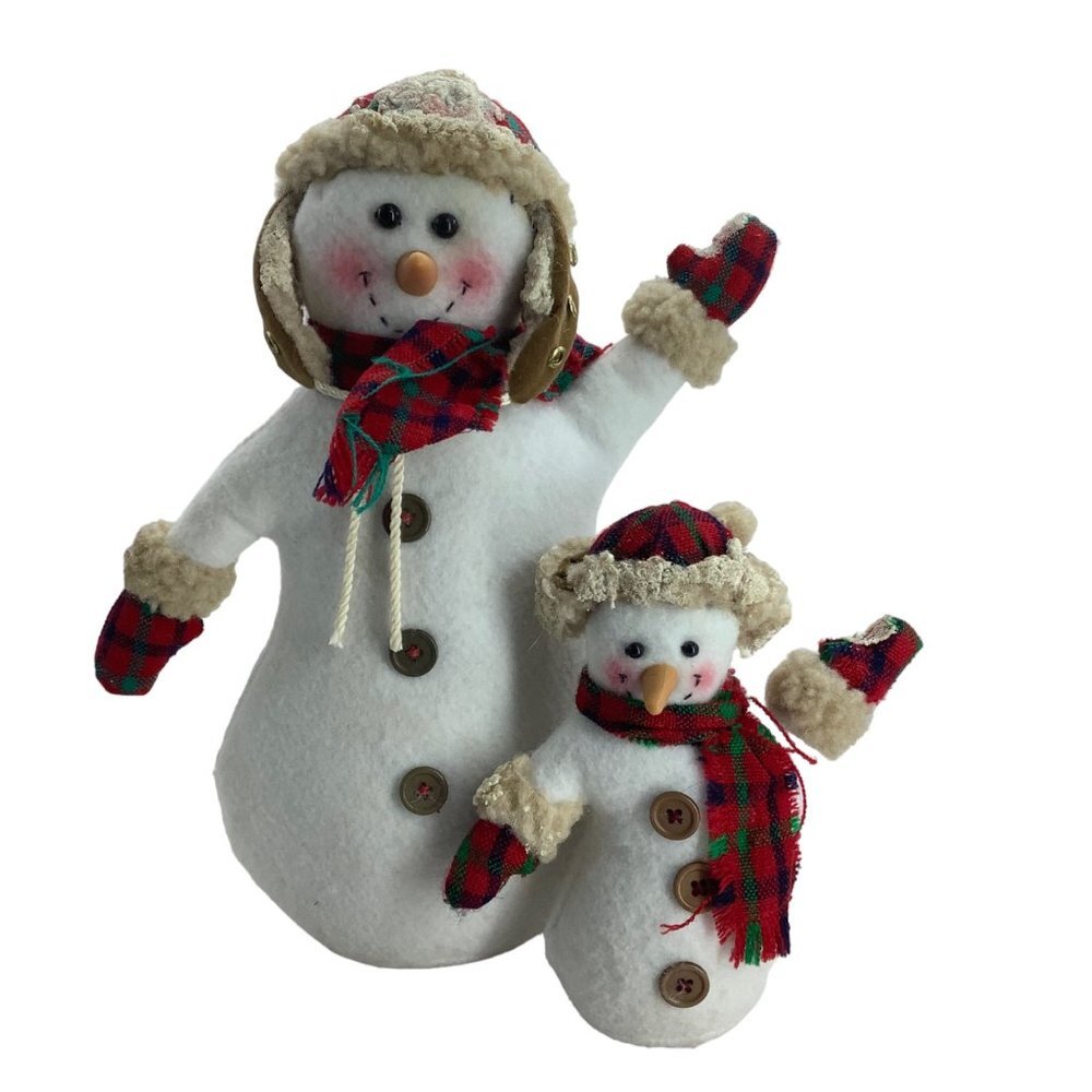 RARE Vtg 90s Waving Snowman Stuffed Plush Christmas Decor Lot of 2 12" 7.5"